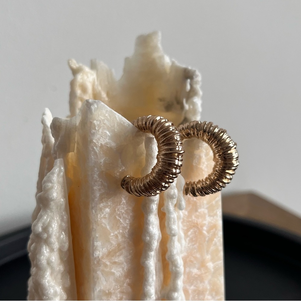 Gold Ribbed Hoops w/ CZ
